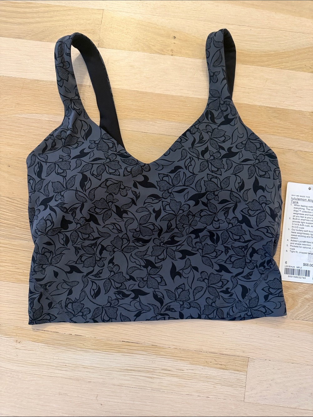 Lulu Align Tank dark grey with black floral print